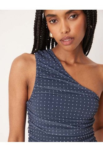 ASOS DESIGN polka dot mesh gathered bodysuit