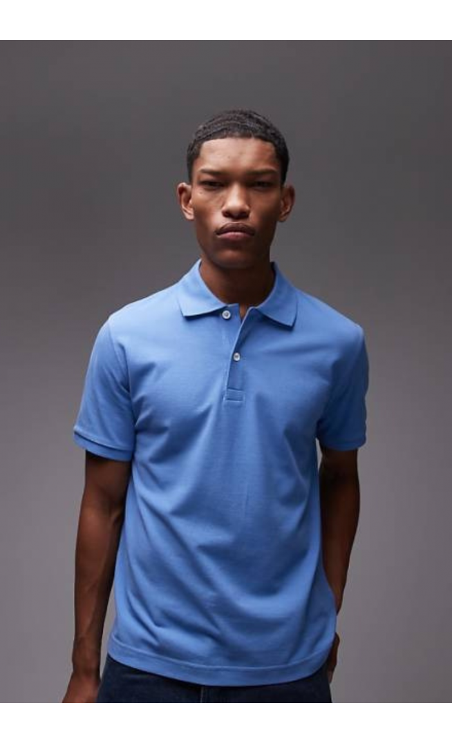 ARKET pique jersey short sleeve polo shirt in blue