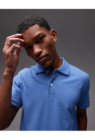 ARKET pique jersey short sleeve polo shirt in blue