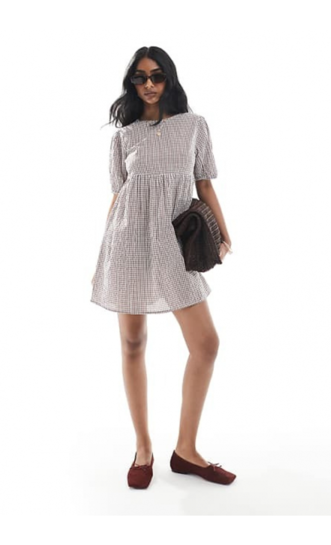 Wednesday's Girl gingham smock mini dress