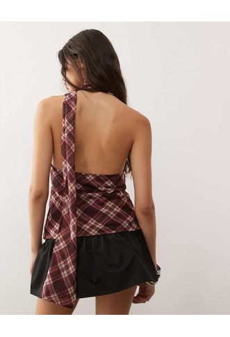 Reclaimed Vintage top with scarf in spliced burgundy