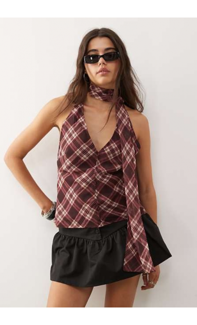 Reclaimed Vintage top with scarf in spliced burgundy
