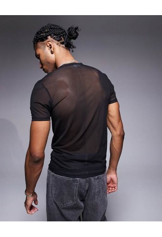 ASOS DESIGN muscle fit t-shirt in black mesh