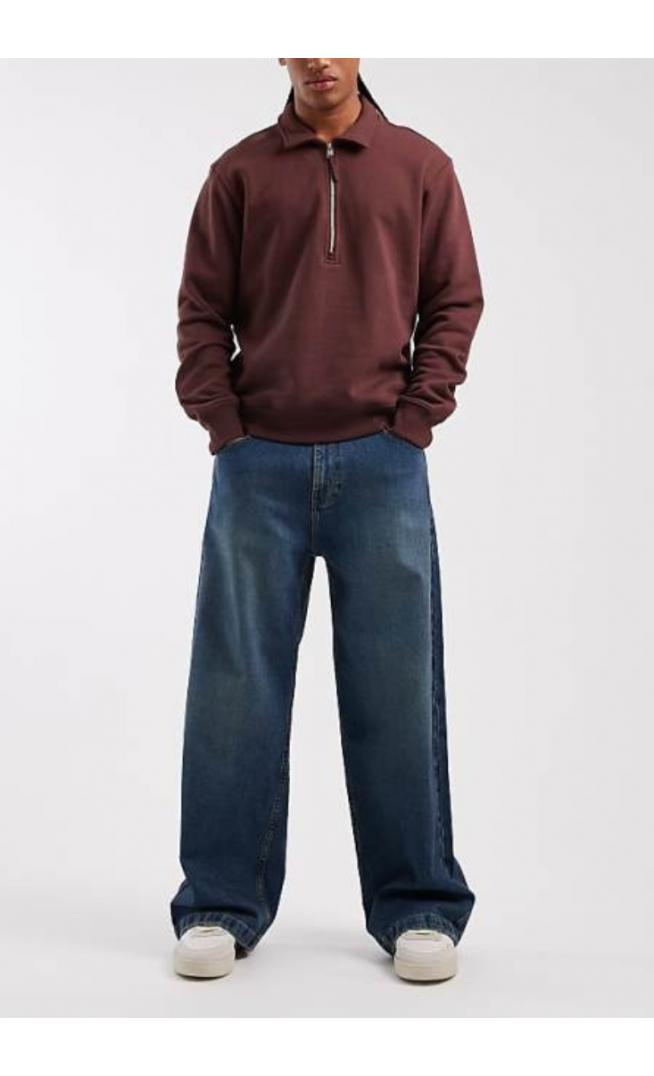 Hollister super baggy 5 pocket jeans in dark blue wash