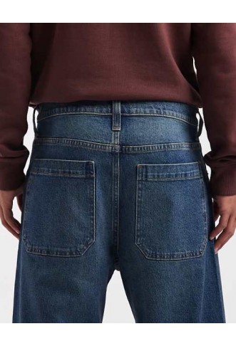 Hollister super baggy 5 pocket jeans in dark blue wash