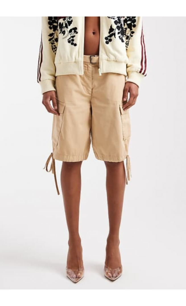ASOS DESIGN cargo pocket long line short in khaki