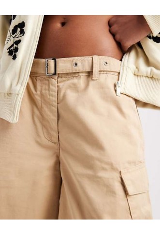 ASOS DESIGN cargo pocket long line short in khaki