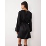 Vila balloon sleeve satin tie waist mini dress in black