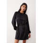 Vila balloon sleeve satin tie waist mini dress in black