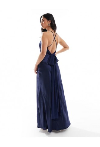 TFNC Petite Bridesmaid cami satin maxi dress in navy