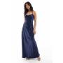 TFNC Petite Bridesmaid cami satin maxi dress in navy