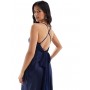 TFNC Petite Bridesmaid cami satin maxi dress in navy