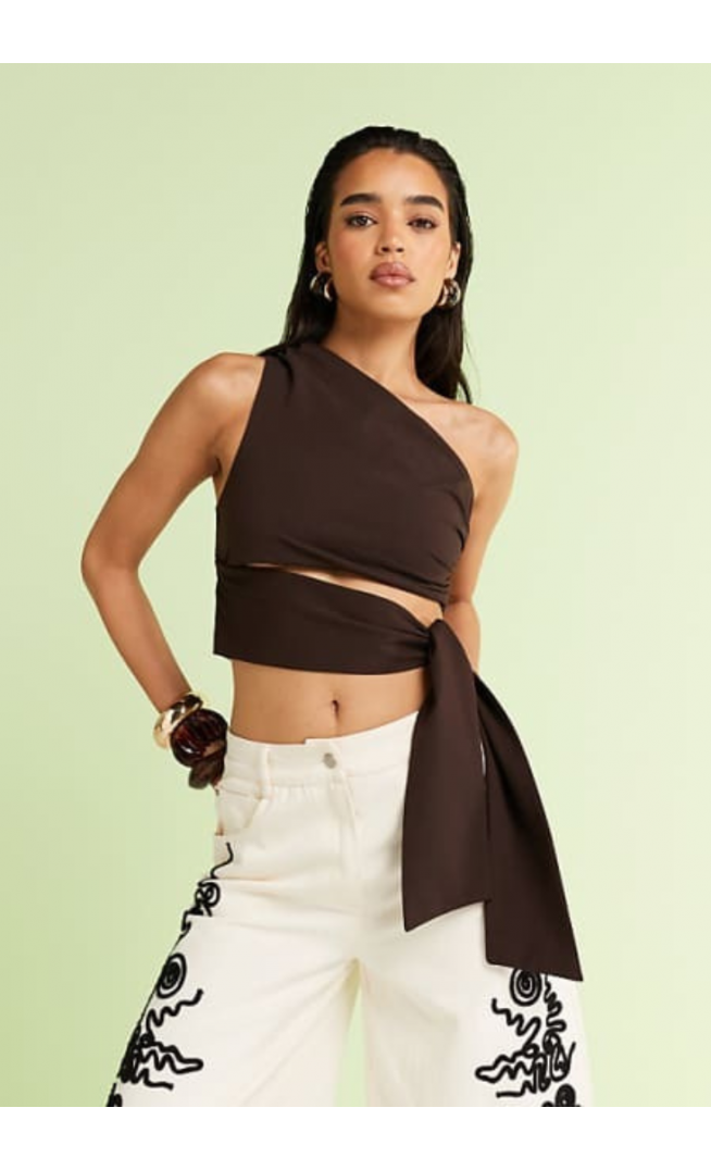ASOS DESIGN clean one shoulder tie side top
