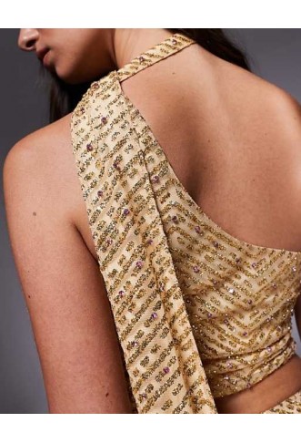 Oh Polly glitter embellished one shoulder scarf neck top