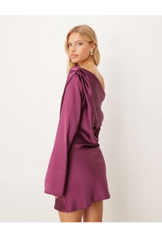 ASOS DESIGN satin drape long sleeve  mini dress