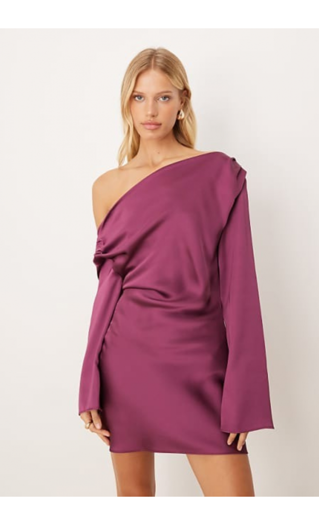 ASOS DESIGN satin drape long sleeve  mini dress