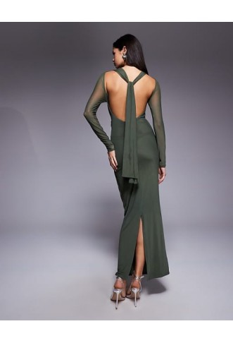 ASOS DESIGN  long sleeve twist bust detail halter maxi dress