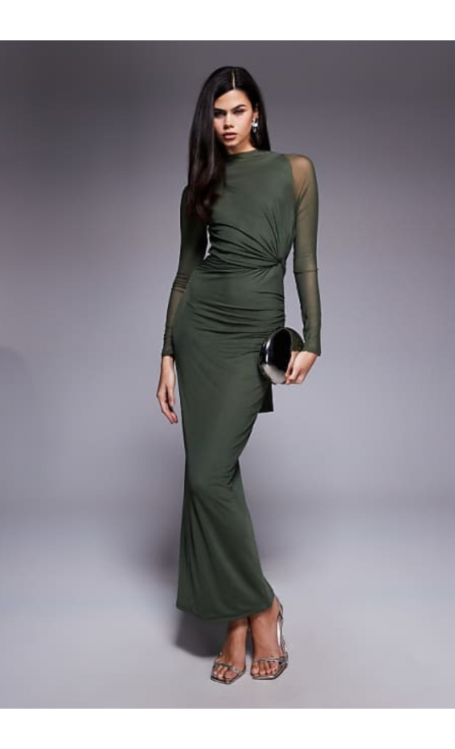 ASOS DESIGN  long sleeve twist bust detail halter maxi dress