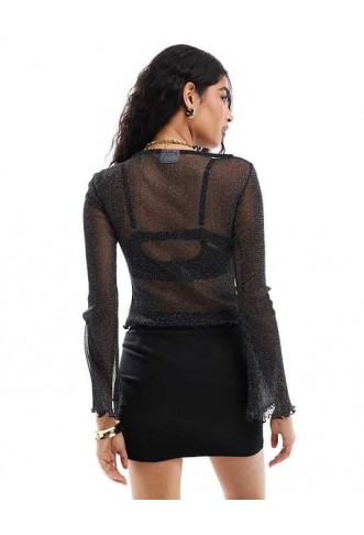 ASOS DESIGN glitter mesh sheer angel sleeve top