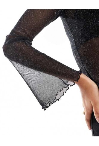 ASOS DESIGN glitter mesh sheer angel sleeve top