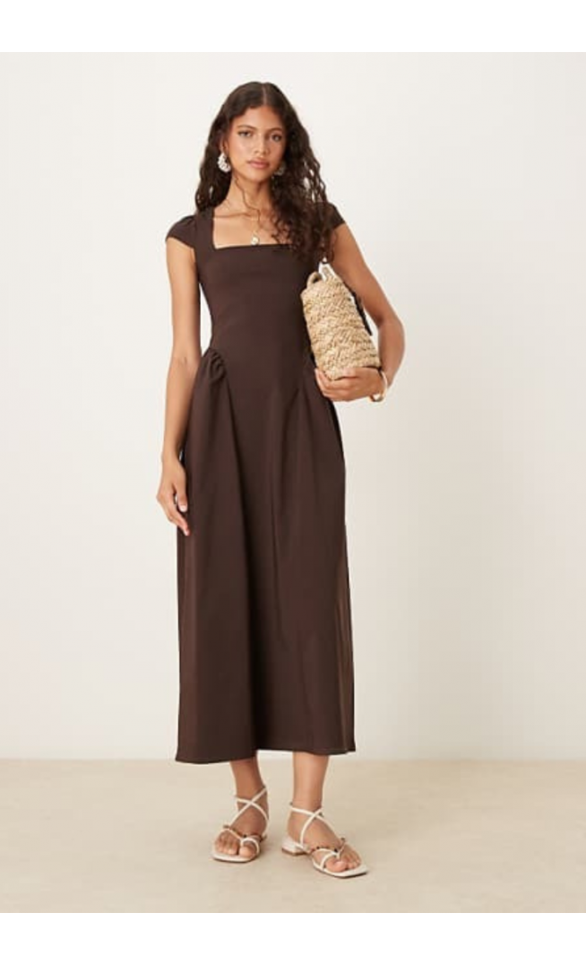 ASOS DESIGN square neck midi sundress with cap sleeves