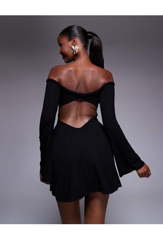 ASOS DESIGN off shoulder angel sleeve skater mini dress