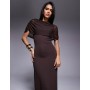 ASOS DESIGN mesh cape maxi dress in chocolate brown