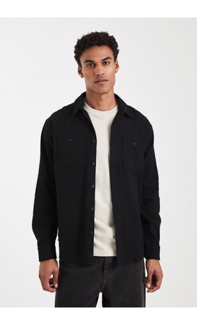 Threadbare button down cotton shirt in black