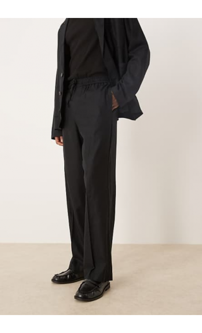 Asos Design wide leg pull on suit trousers in black