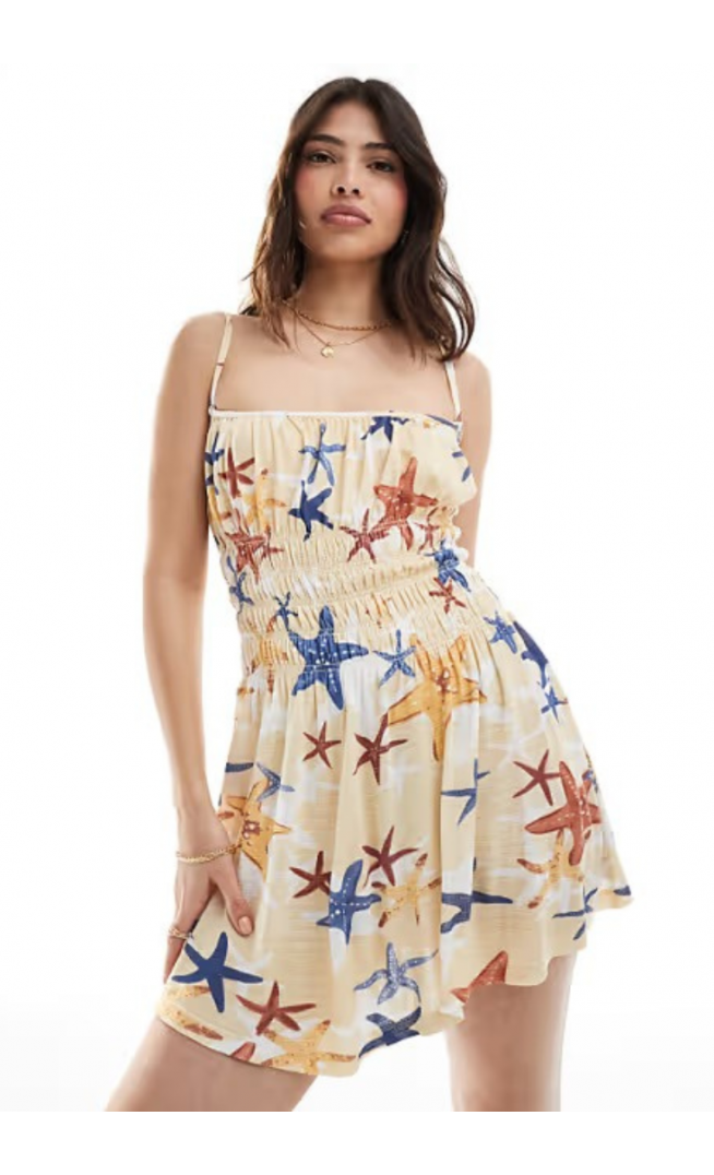 Asos Design square neck shirred bodice mini dress