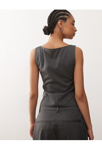 Weekday co-ord wrap top in grey pinstripe