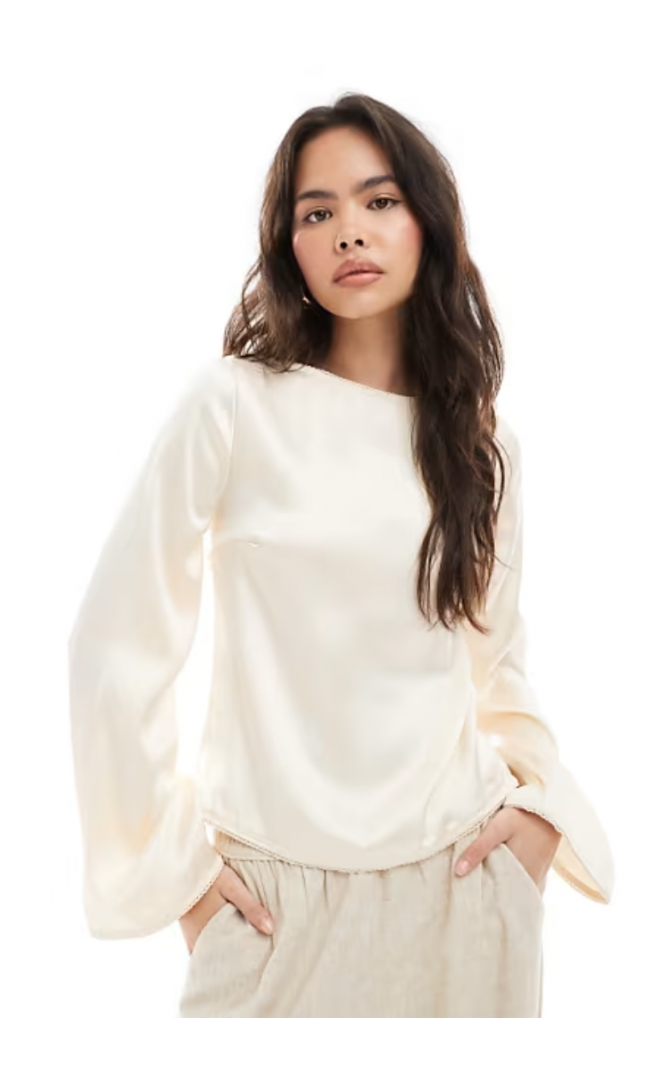 ASOS DESIGN tie back satin long sleeve top