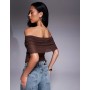 ASOS DESIGN mesh fold over ruched off shoulder top
