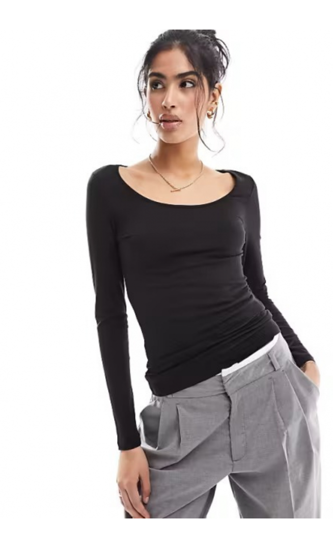Vero Moda soft scoop neck long sleeve top in black
