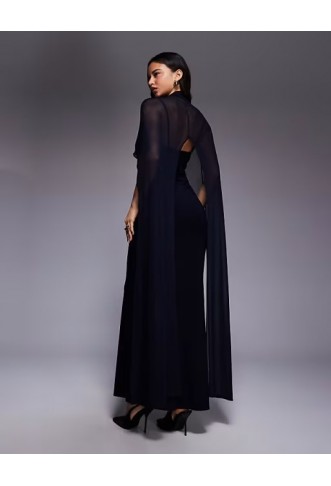 ASOS DESIGN exaggerated cape maxi dress in navy
