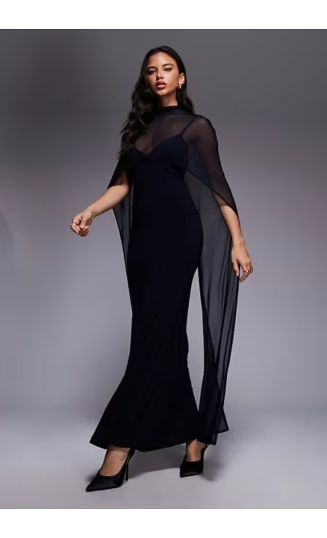 ASOS DESIGN exaggerated cape maxi dress in navy