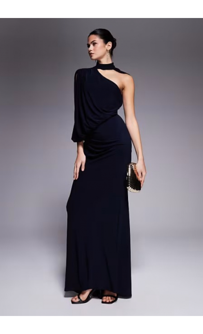 ASOS DESIGN one shoulder slinky drape maxi dress