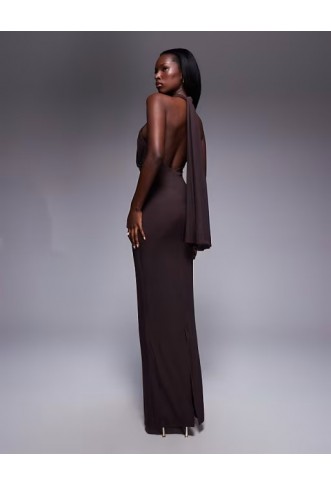 ASOS DESIGN mesh twist bust detail halter maxi dress