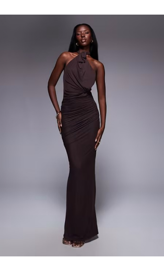ASOS DESIGN mesh twist bust detail halter maxi dress