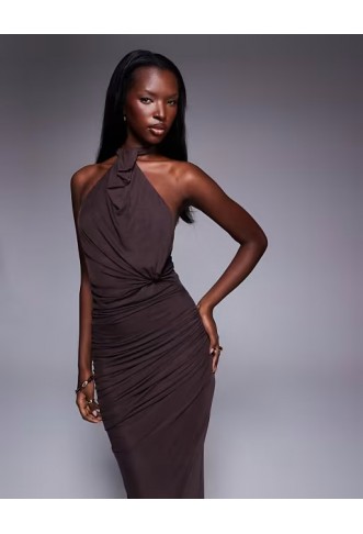 ASOS DESIGN mesh twist bust detail halter maxi dress