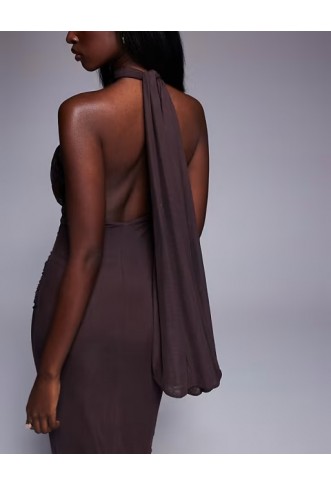 ASOS DESIGN mesh twist bust detail halter maxi dress