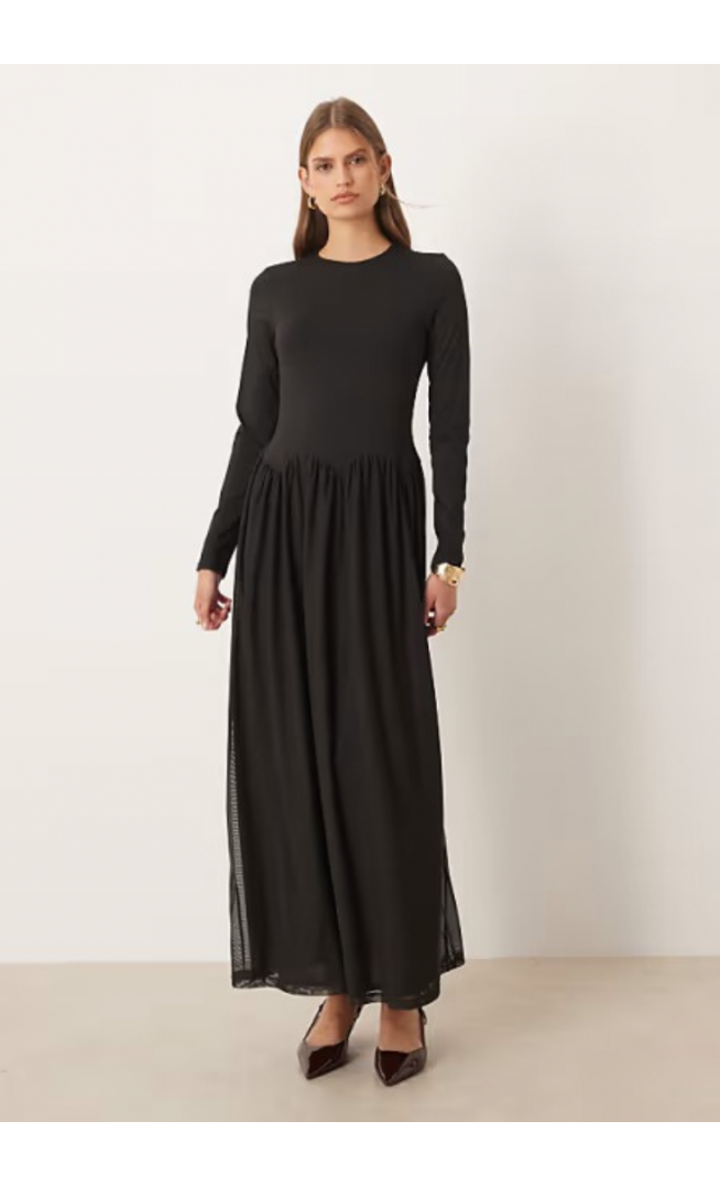 ASOS DESIGN hybrid scalloped waist detail midi dress