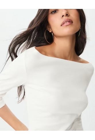 Stradivarius Basic boatneck t-shirt in ecru