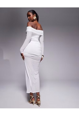 Missyempire mesh insert bardot maxi dress in white