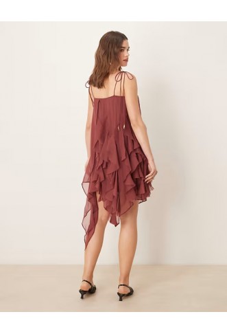 ASOS DESIGN tie strap ruffle mini dress