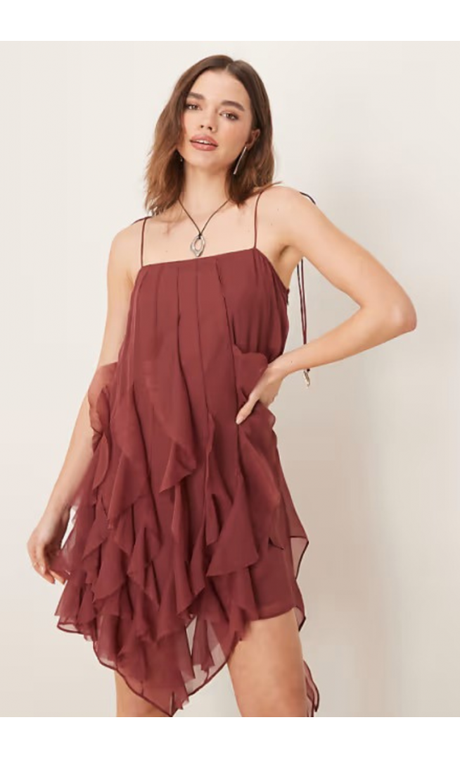 ASOS DESIGN tie strap ruffle mini dress