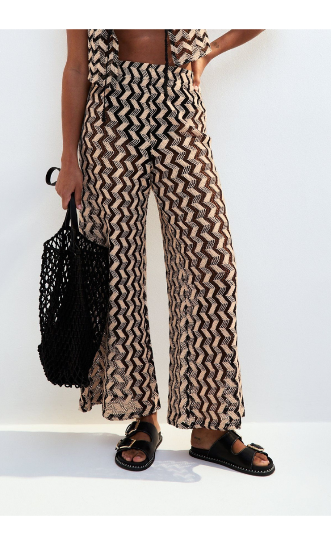 Black Chevron Crochet-Look Beach Trousers