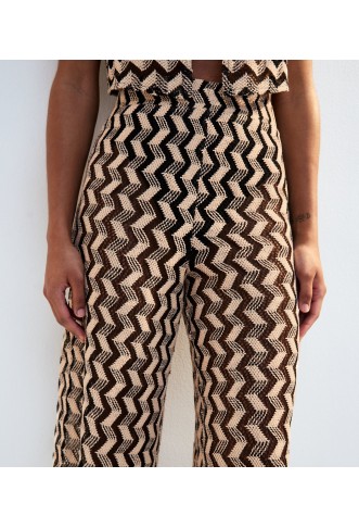Black Chevron Crochet-Look Beach Trousers