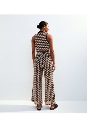 Black Chevron Crochet-Look Beach Trousers