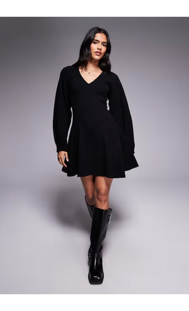 ASOS DESIGN supersoft V neck fit and flare mini dress